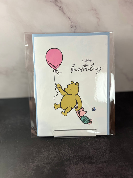 Pink Pooh and Piglet Birthday Card