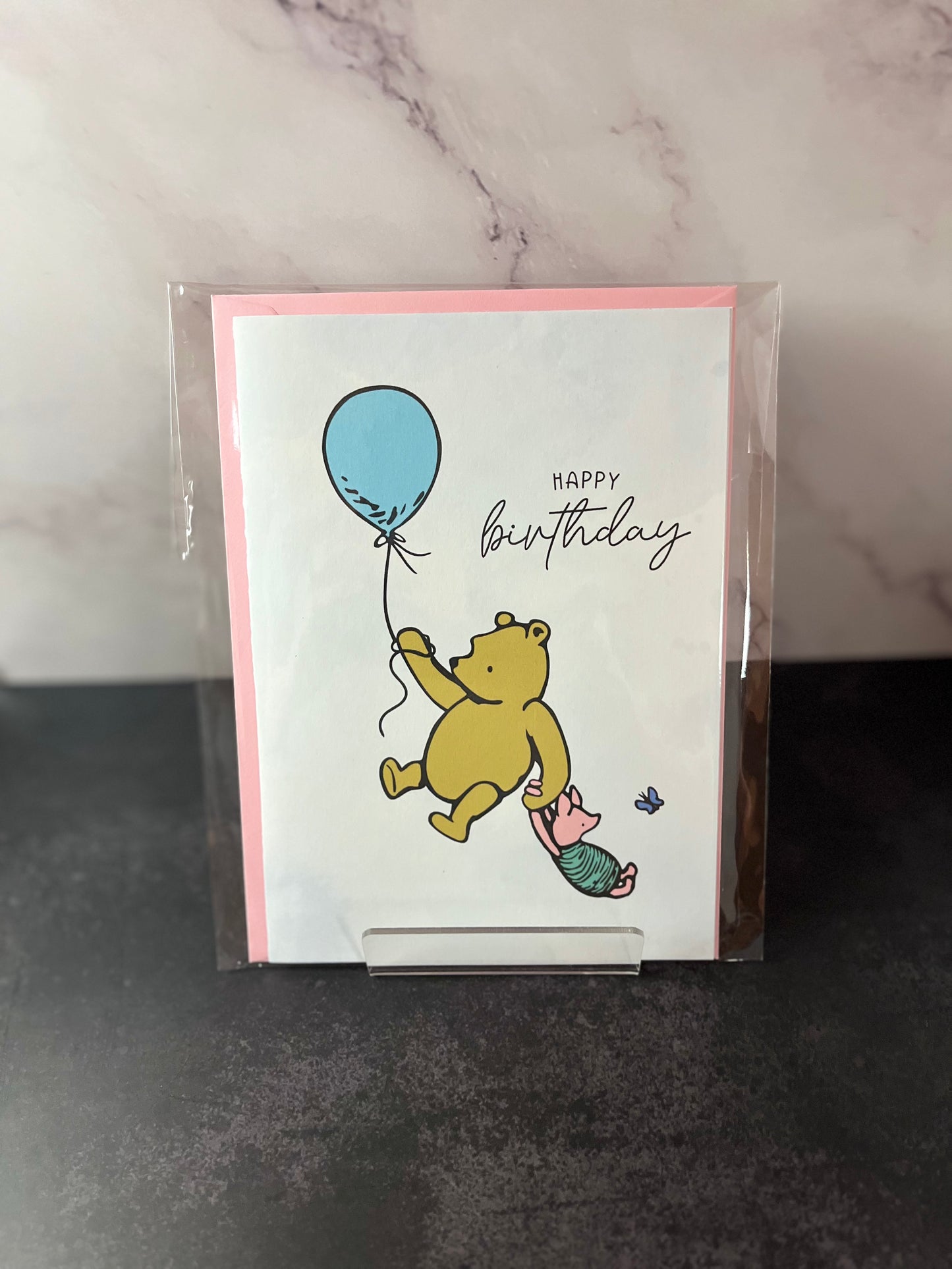 Blue Pooh and Piglet Birthday Card