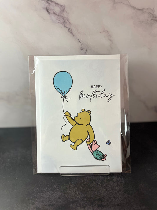 Blue Pooh and Piglet Birthday Card