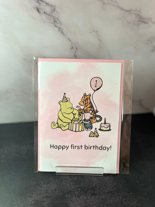 1st Birthday Pink Winnie the Pooh Card