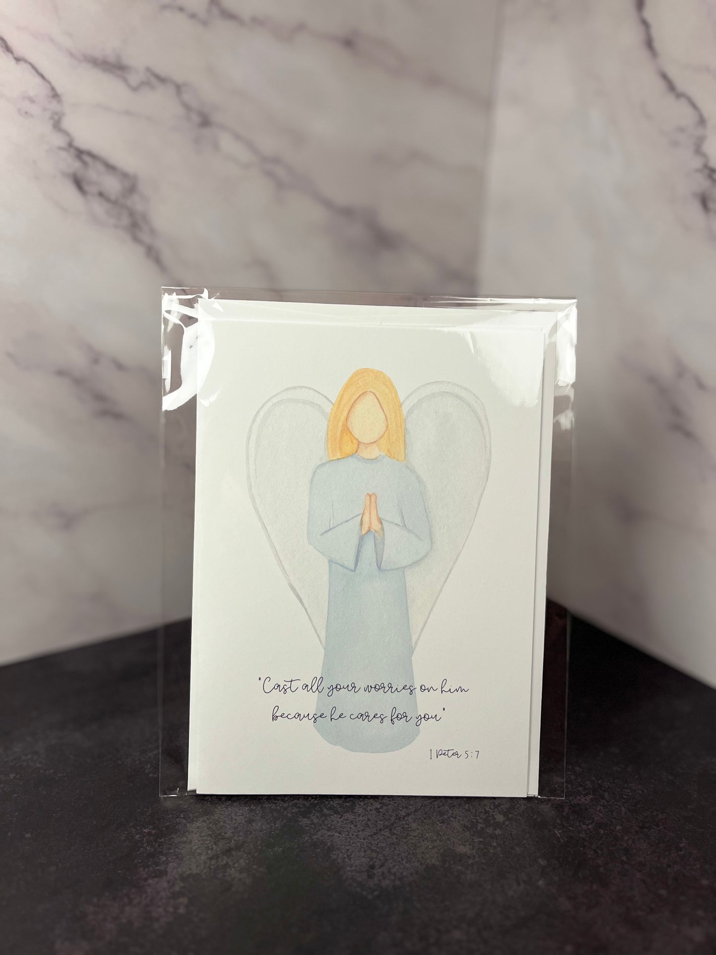 "Cast all your cares on him..." Angel Card