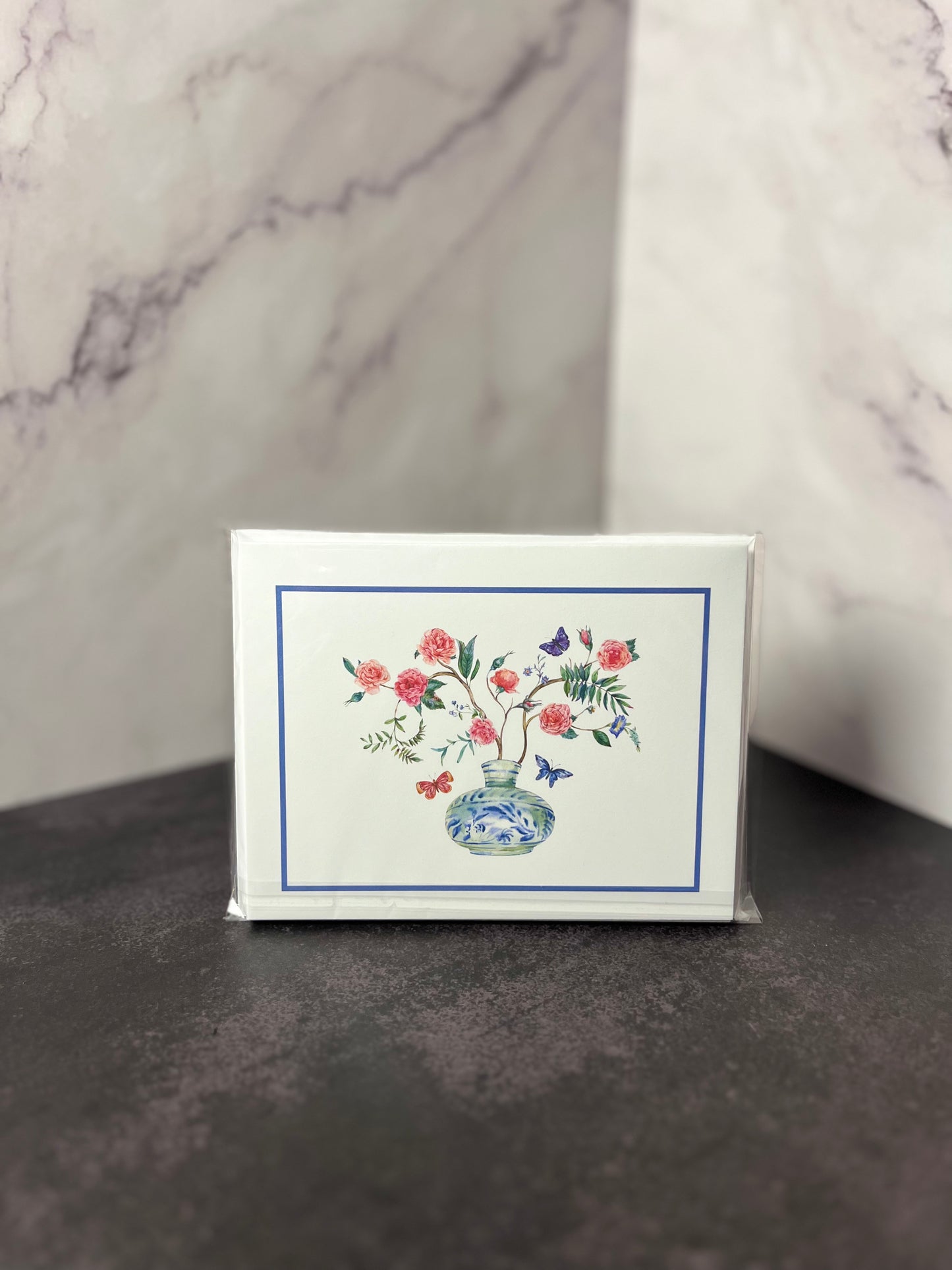 Butterflies & Florals in Chinoiserie Pot Folded Stationery Set