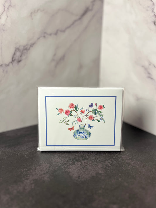 Butterflies & Florals in Chinoiserie Pot Folded Stationery Set