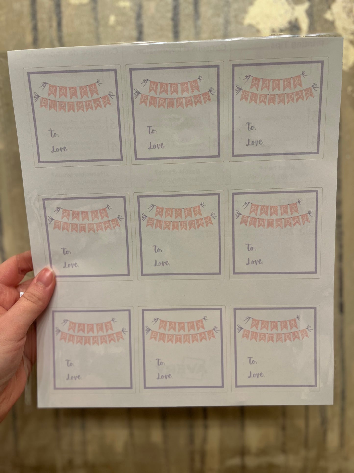Pink and Purple Birthday Banner Gift Tag Sticker Set of 9