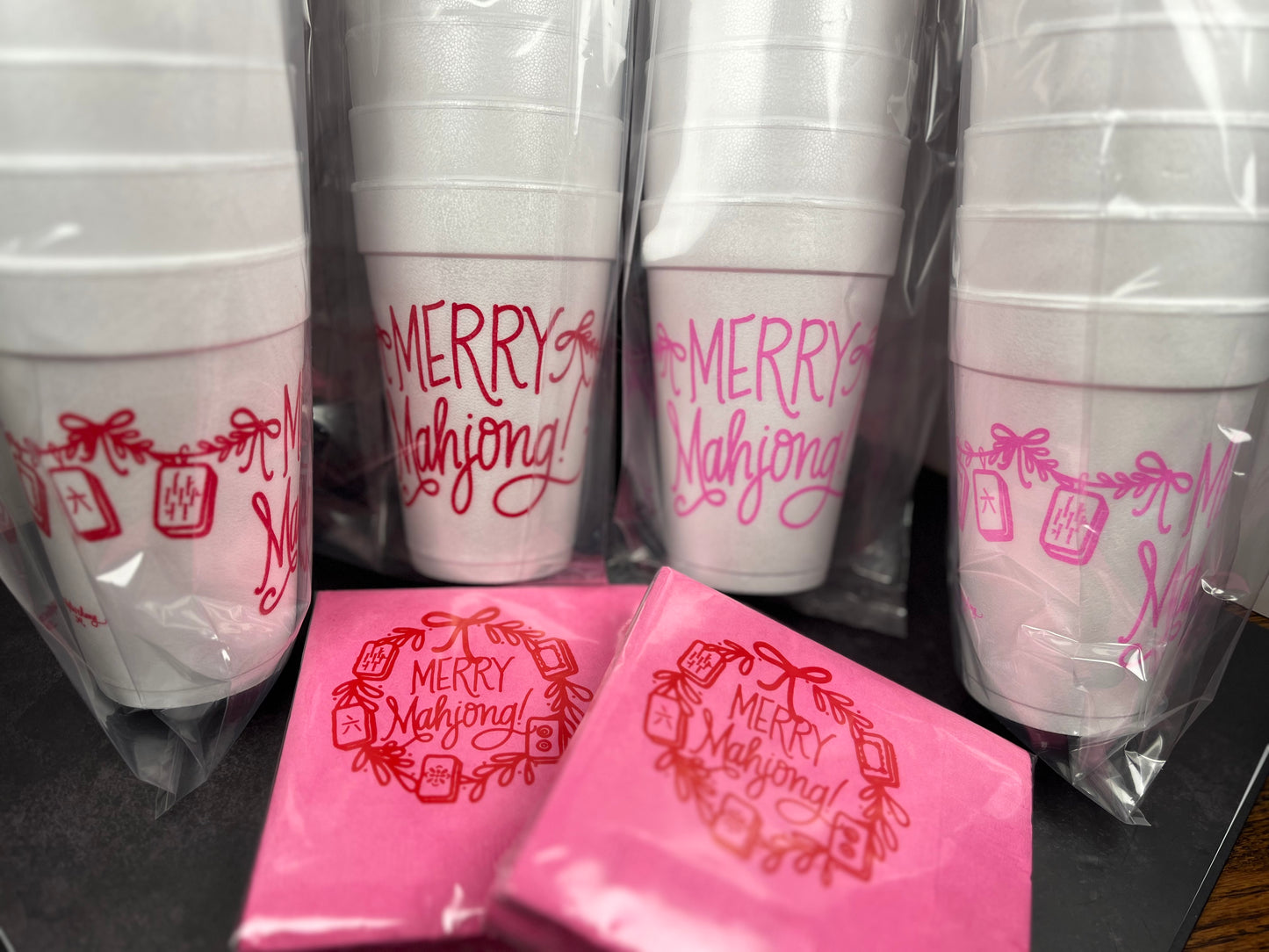 Merry Mahjong | Christmas Styrofoam Cups & Cocktail Napkins