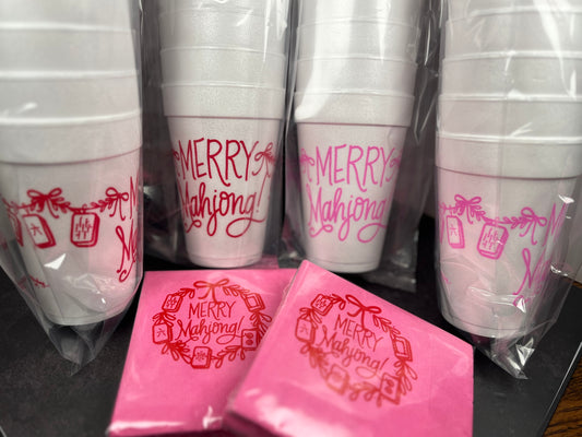 Merry Mahjong | Christmas Styrofoam Cups & Cocktail Napkins