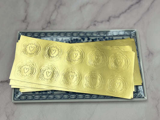 Gold Heart Envelope Seals