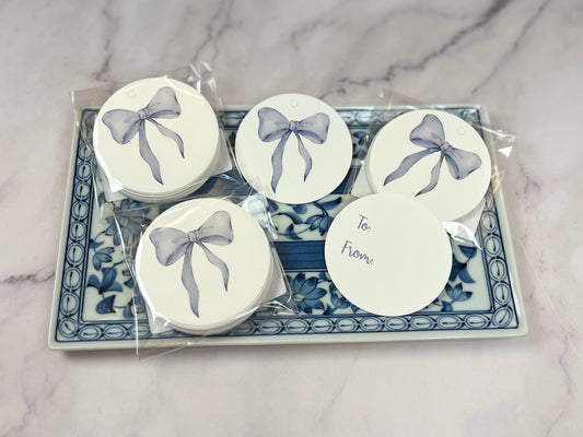 Blue Bow Circle Gift Tags