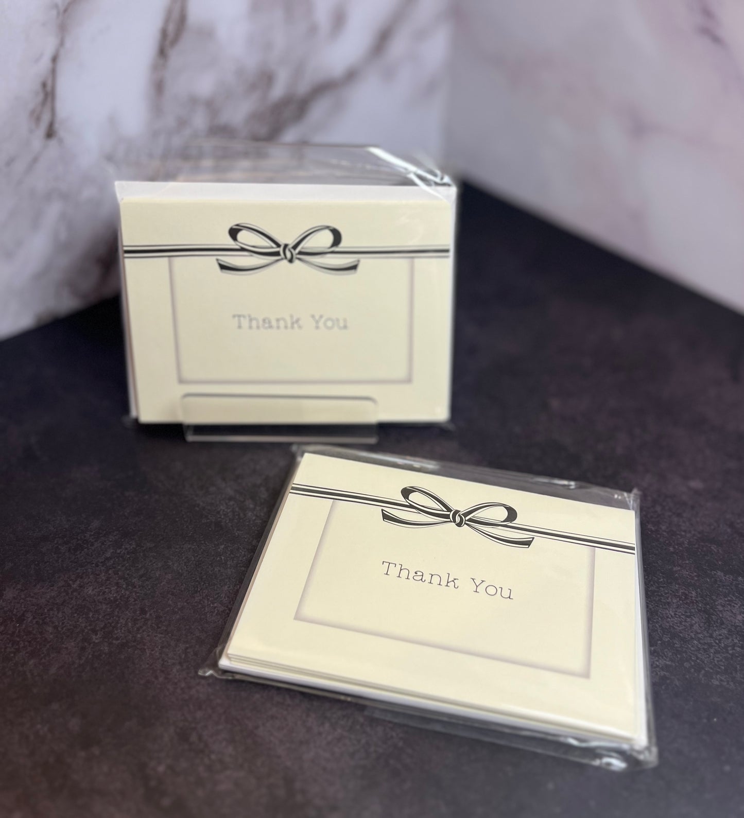 Black Bow and Ivory Thank You Note Set of 10