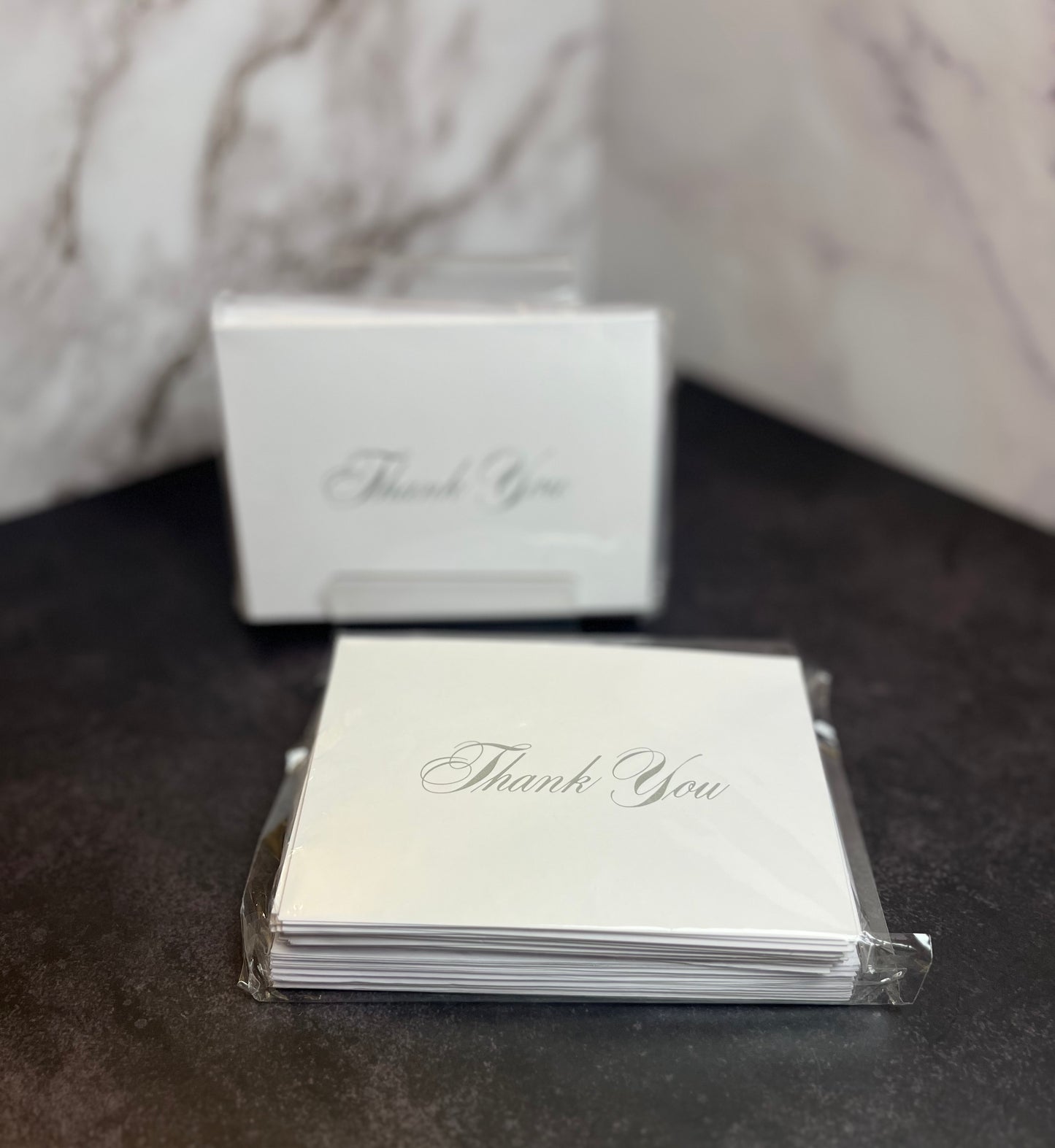 Folded, Silver Cursive Thank You Set