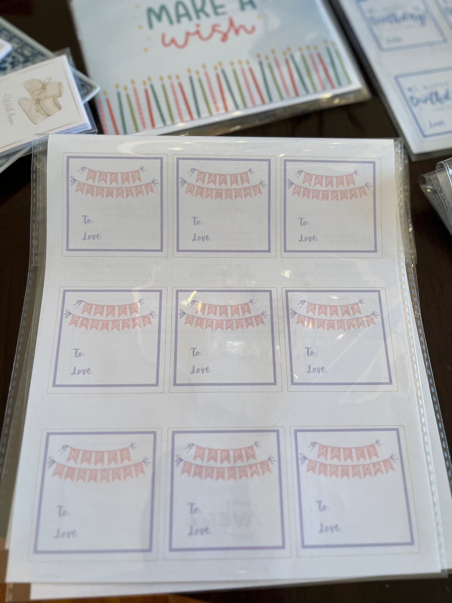 Pink and Purple Birthday Banner Gift Tag Sticker Set of 9