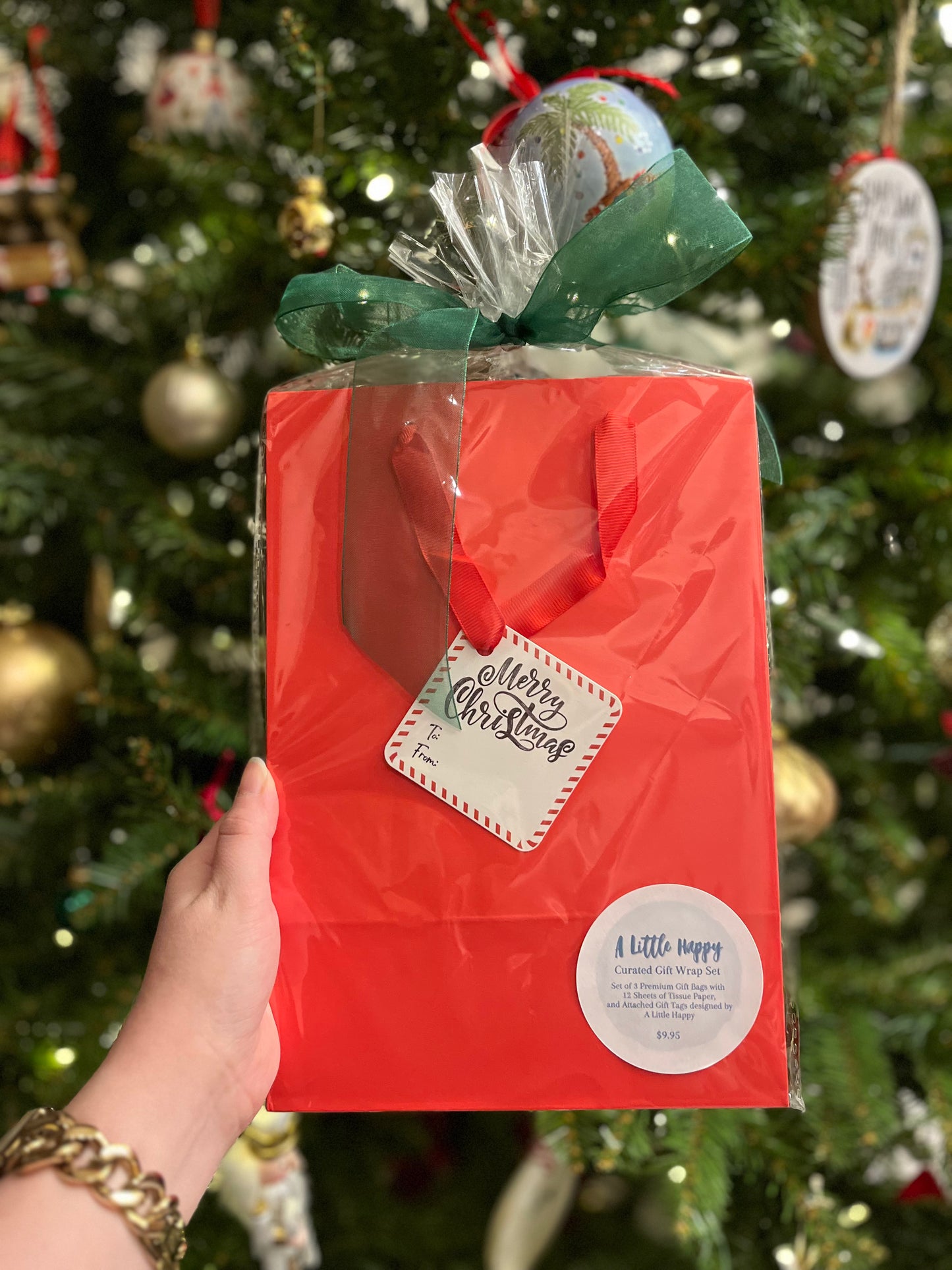 Candy Cane Christmas Gift Bag Set - Red Bags with White Tissue