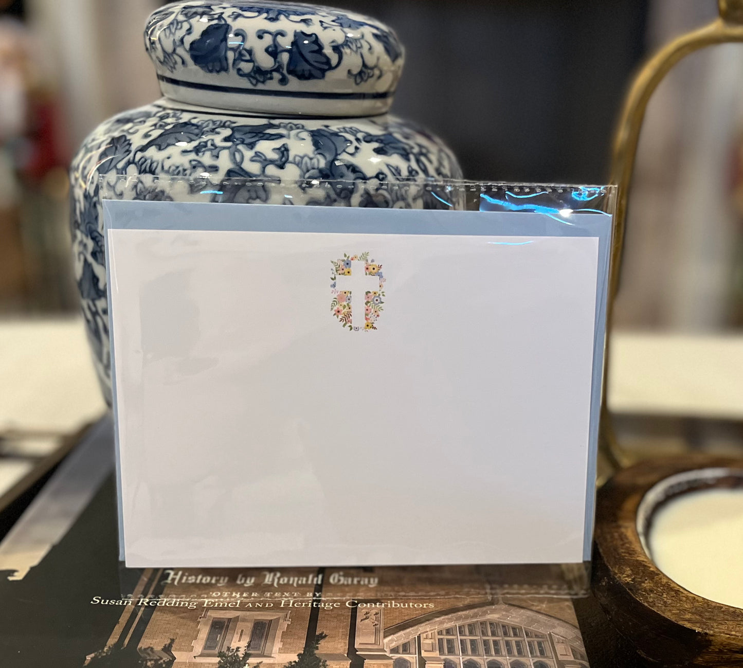 Cross Flat Note Card with Matching Blue Envelope