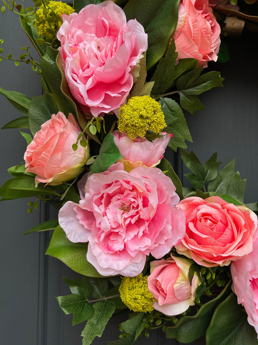 Rose, Peony, and Magnolia Leaf Wreath