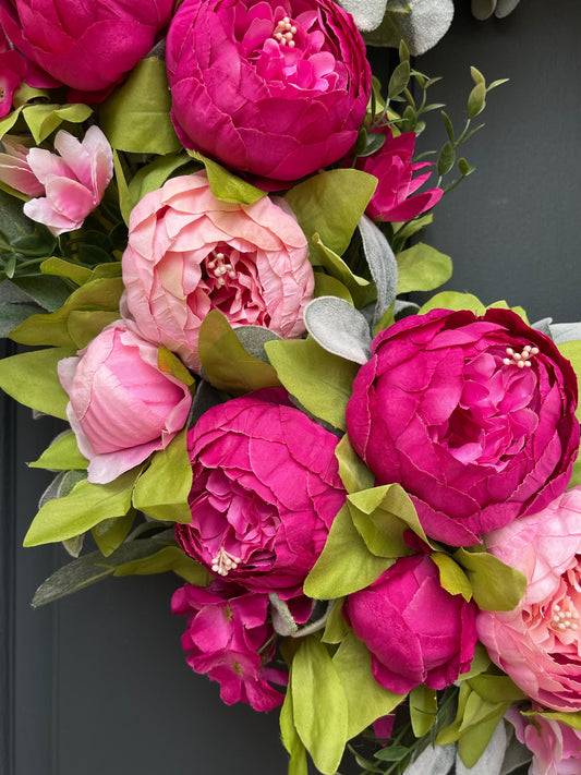 Bright Pink Peony Spring Wreath