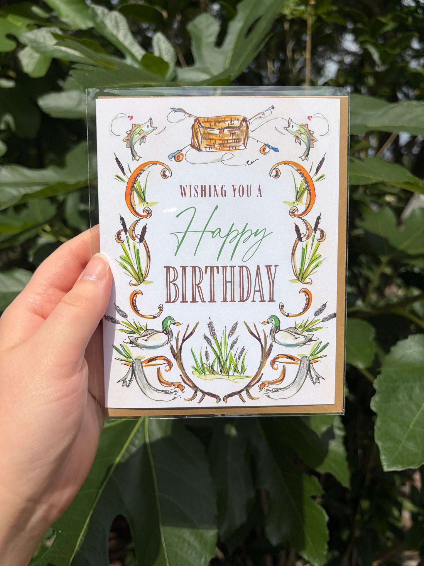 "Wishing you Happy Birthday" Fishing & Hunting Greeting Card