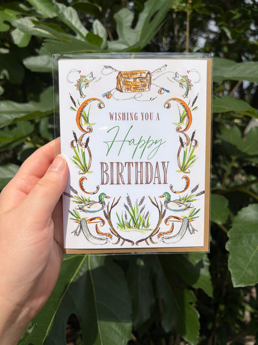 "Wishing you Happy Birthday" Fishing & Hunting Greeting Card