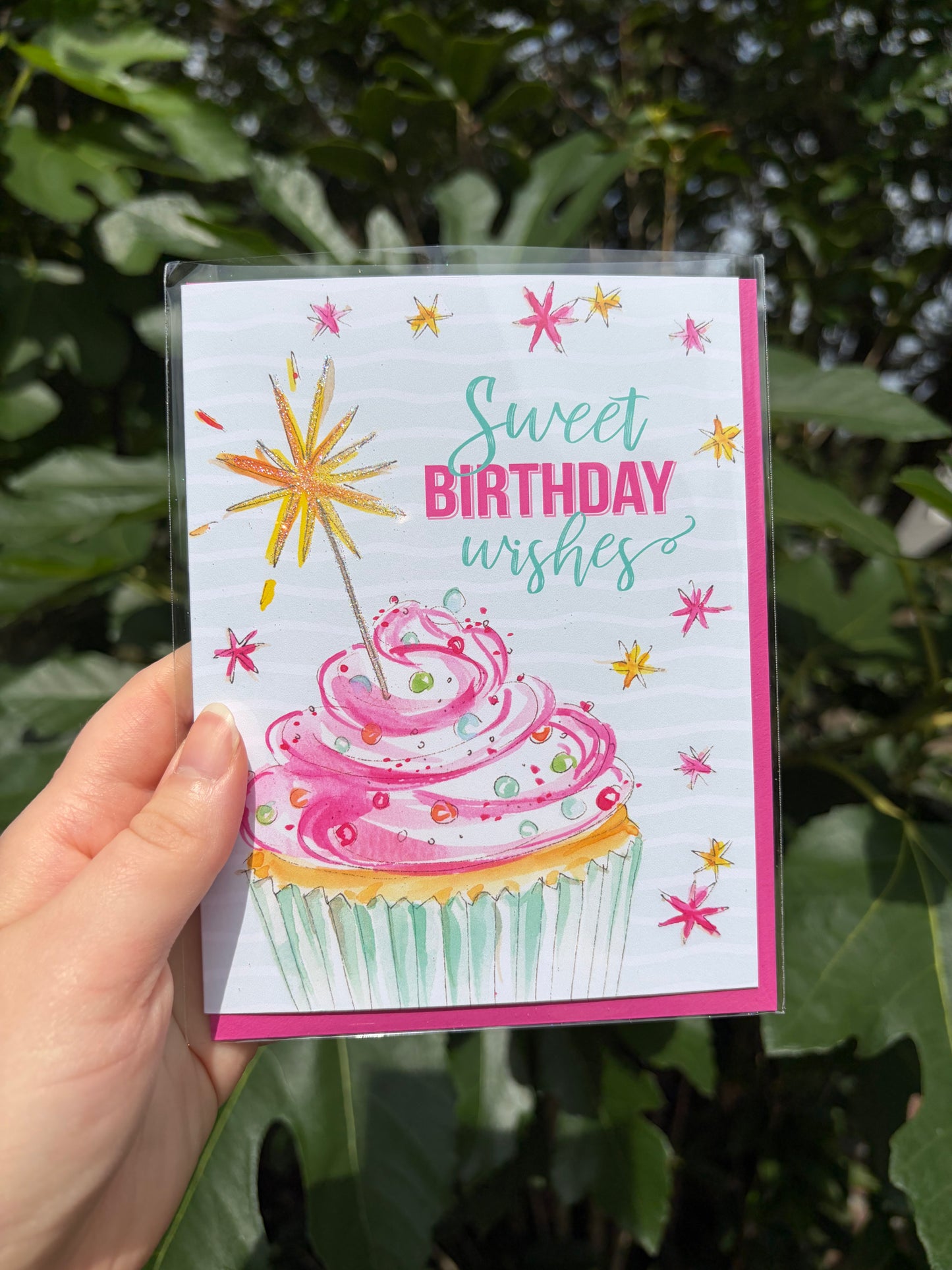 "Sweet Birthday Wishes" Cupcake with Sparkler Greeting Card