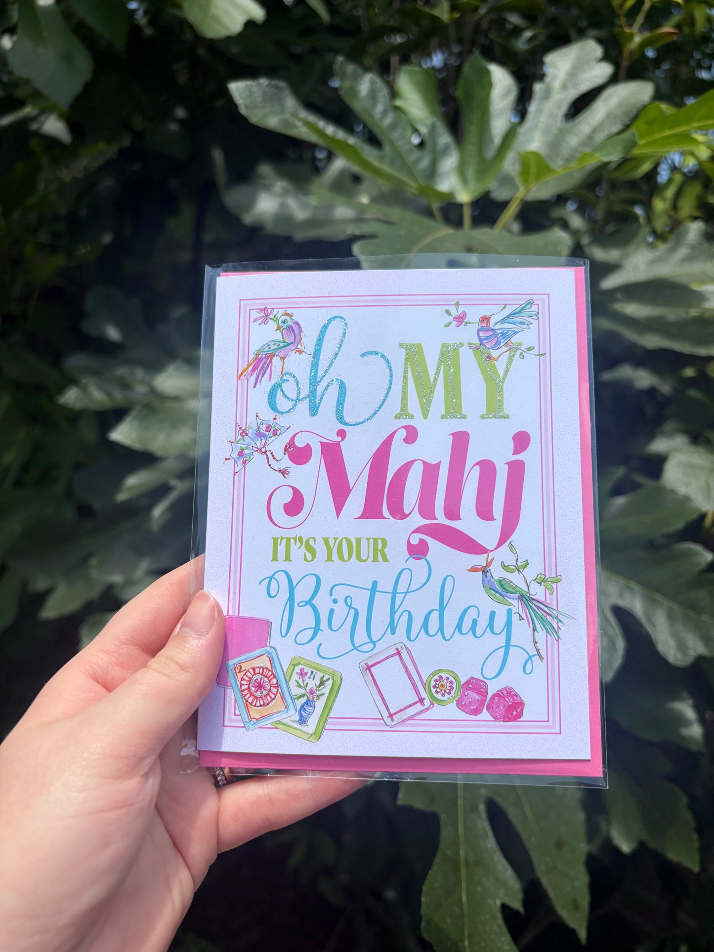 Handpainted "Oh My Mahj It's Your Birthday" Greeting Card