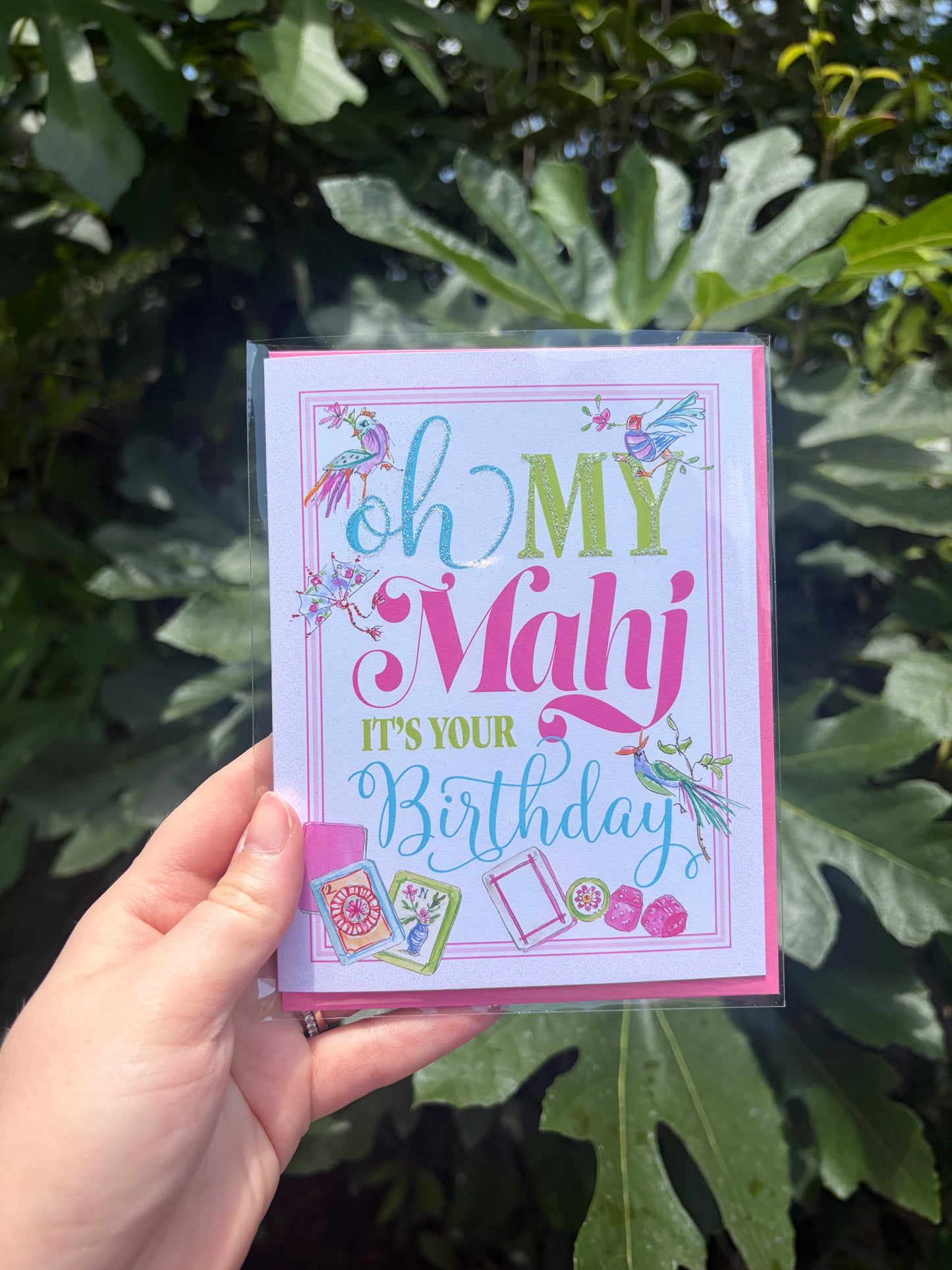 Handpainted "Oh My Mahj It's Your Birthday" Greeting Card