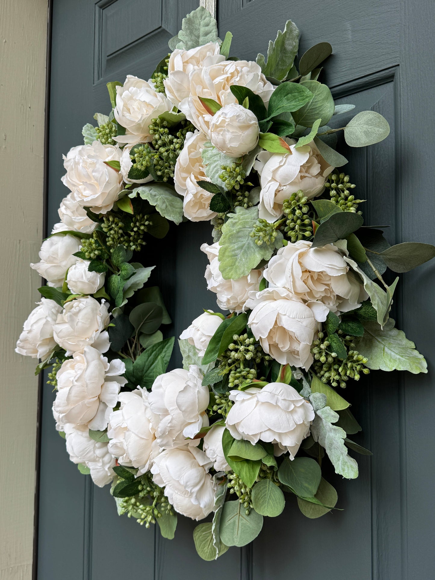 White Peony & Eucalyptus Wreath