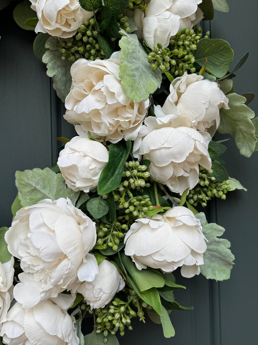 White Peony & Eucalyptus Wreath