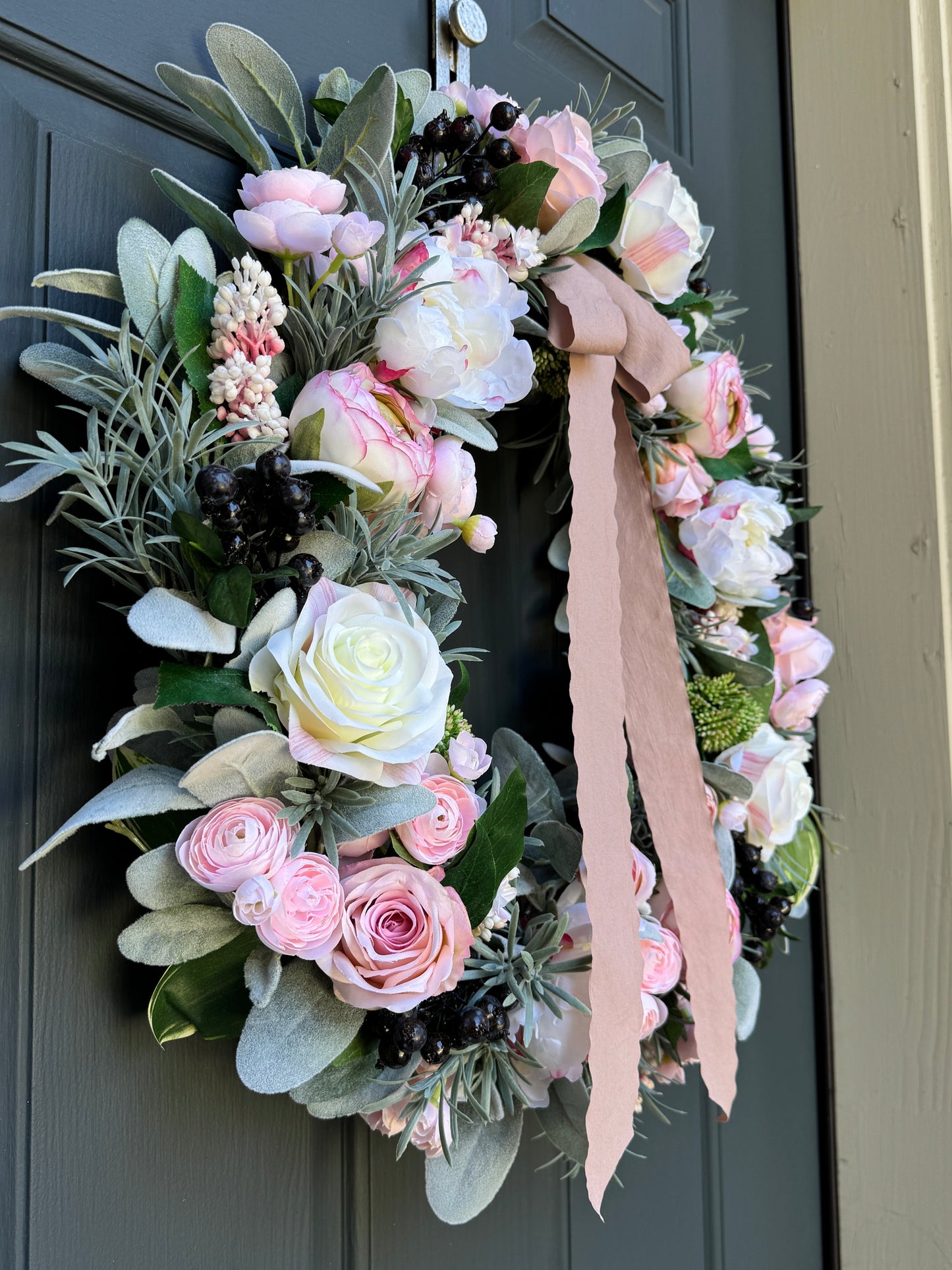 Pink Peony, Rose & Ranunculus Wreath