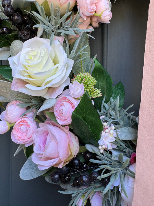 Pink Peony, Rose & Ranunculus Wreath