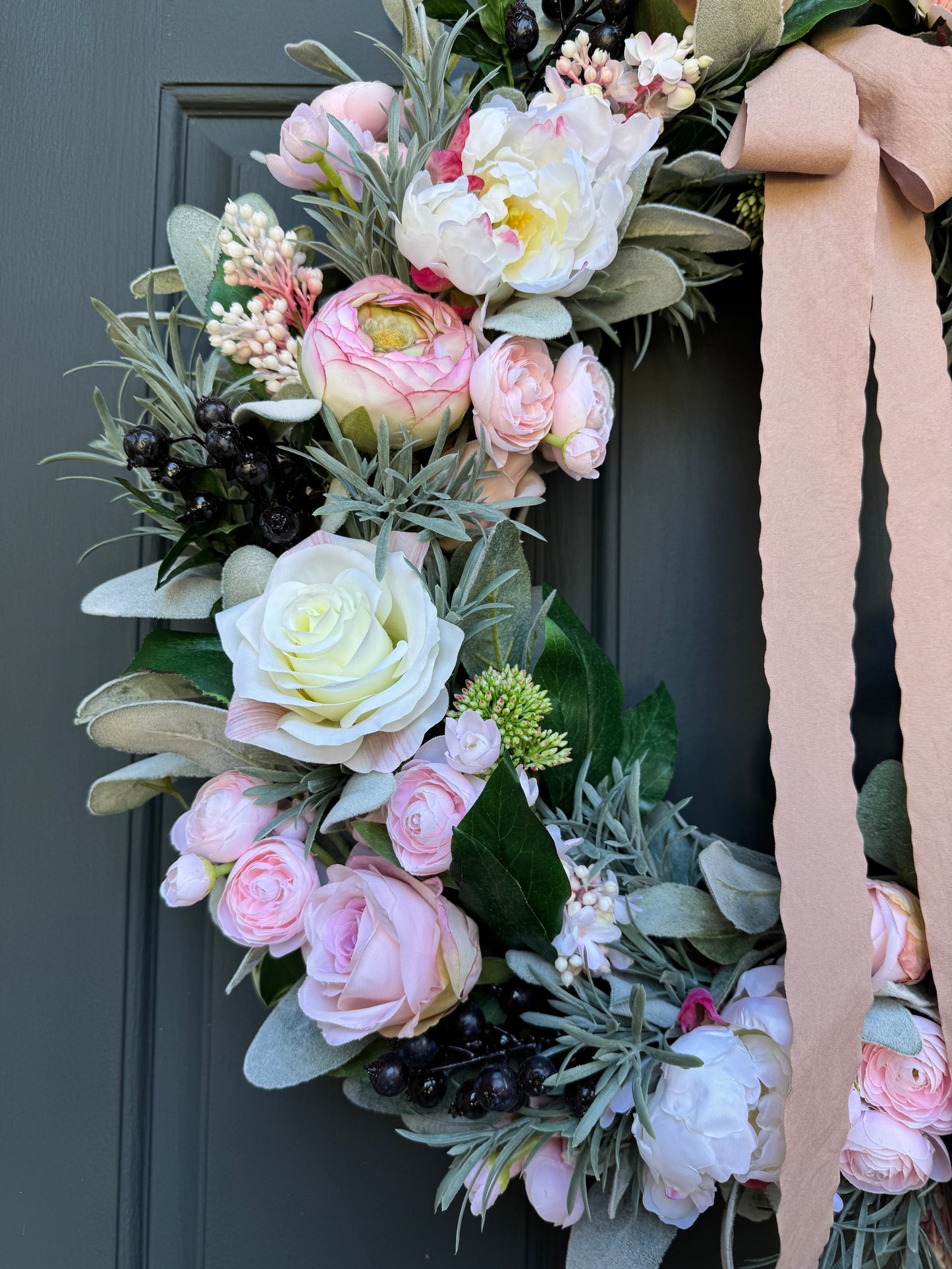 Pink Peony, Rose & Ranunculus Wreath