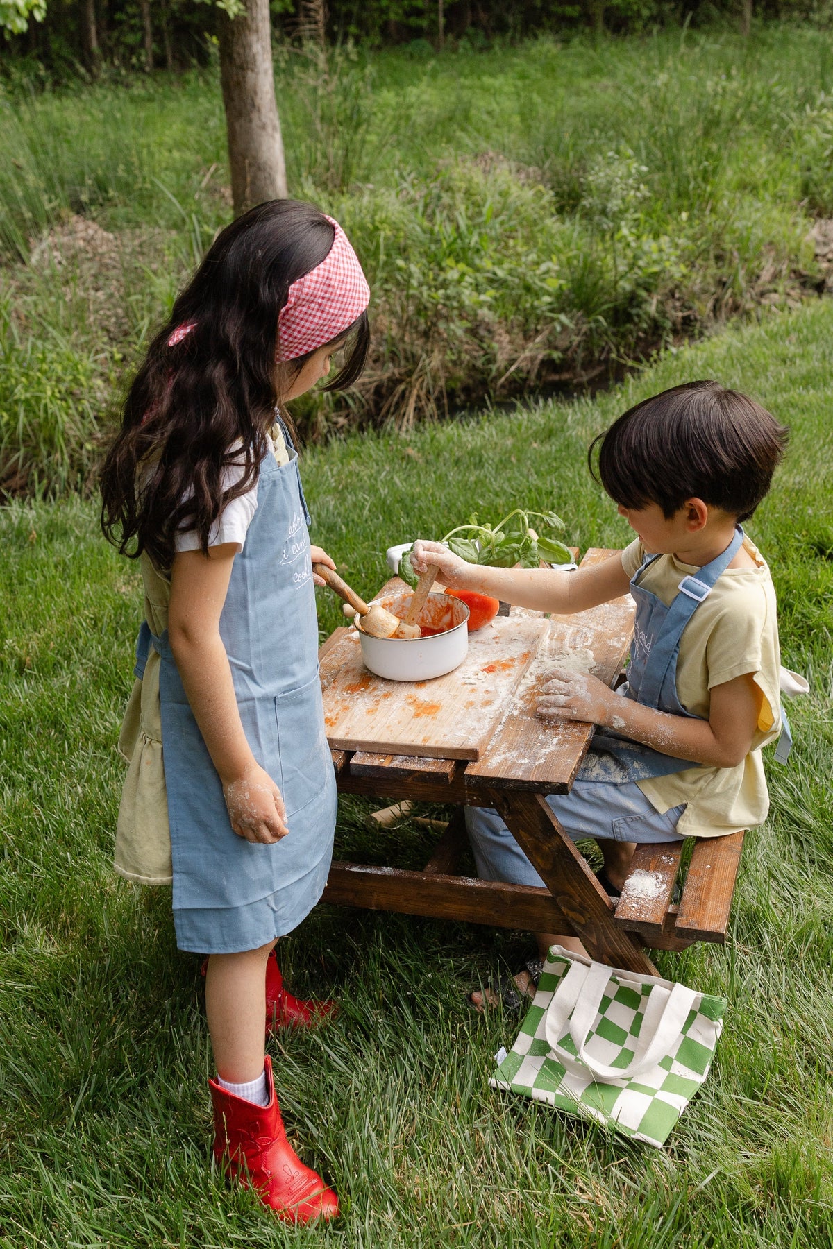Little Chef Embroidered Chambray Linen Cooking Aprons