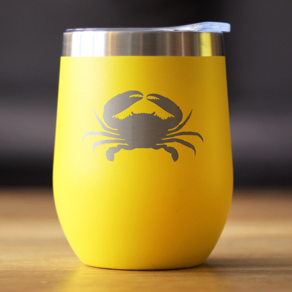 Crab Silhouette - Wine Tumbler Glass with Sliding Lid - Stainless Steel Insulated Mug - Crab Gifts and Decor for Women and Men