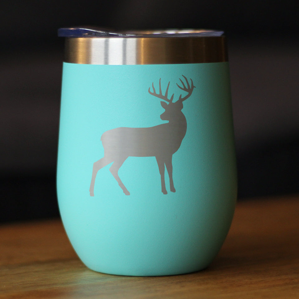 Deer Silhouette - Wine Tumbler Glass with Sliding Lid - Stainless Steel Travel Mug - Rustic Outdoors Gifts and Decor for Women and Men