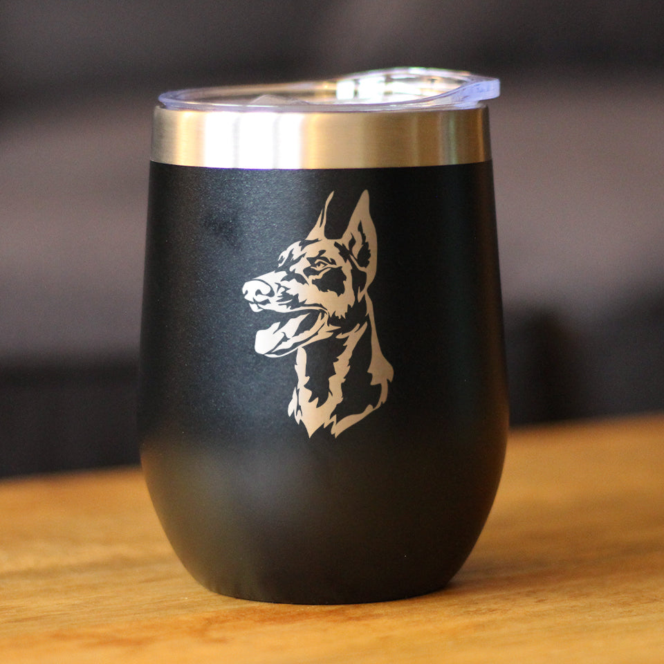 Doberman Face - Wine Tumbler Glass with Sliding Lid - Stainless Steel Travel Mug - Doberman Dog Gifts for Women and Men
