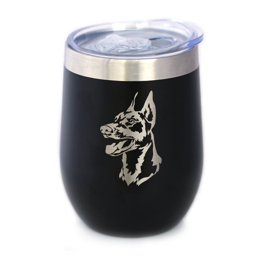 Doberman Face - Wine Tumbler Glass with Sliding Lid - Stainless Steel Travel Mug - Doberman Dog Gifts for Women and Men
