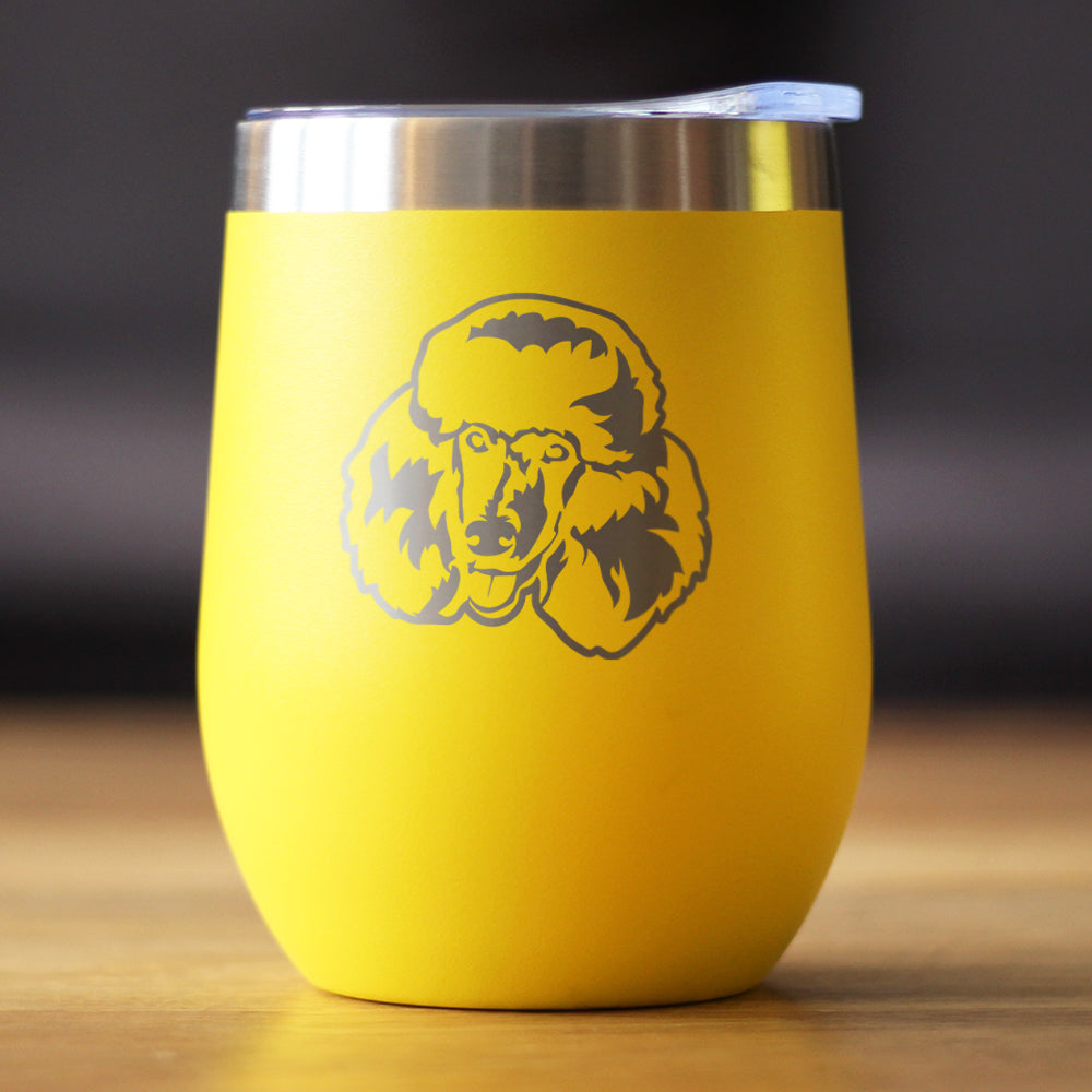 Poodle Happy Face - Wine Tumbler Glass with Sliding Lid - Stainless Steel Insulated Mug - Poodle Dog Gift for Women and Men