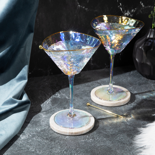 Iridescent Hammered Martini & Cocktail Glasses