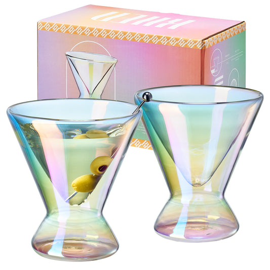 Pearl Double-Wall Martini Cocktail Glassware, Set of 2