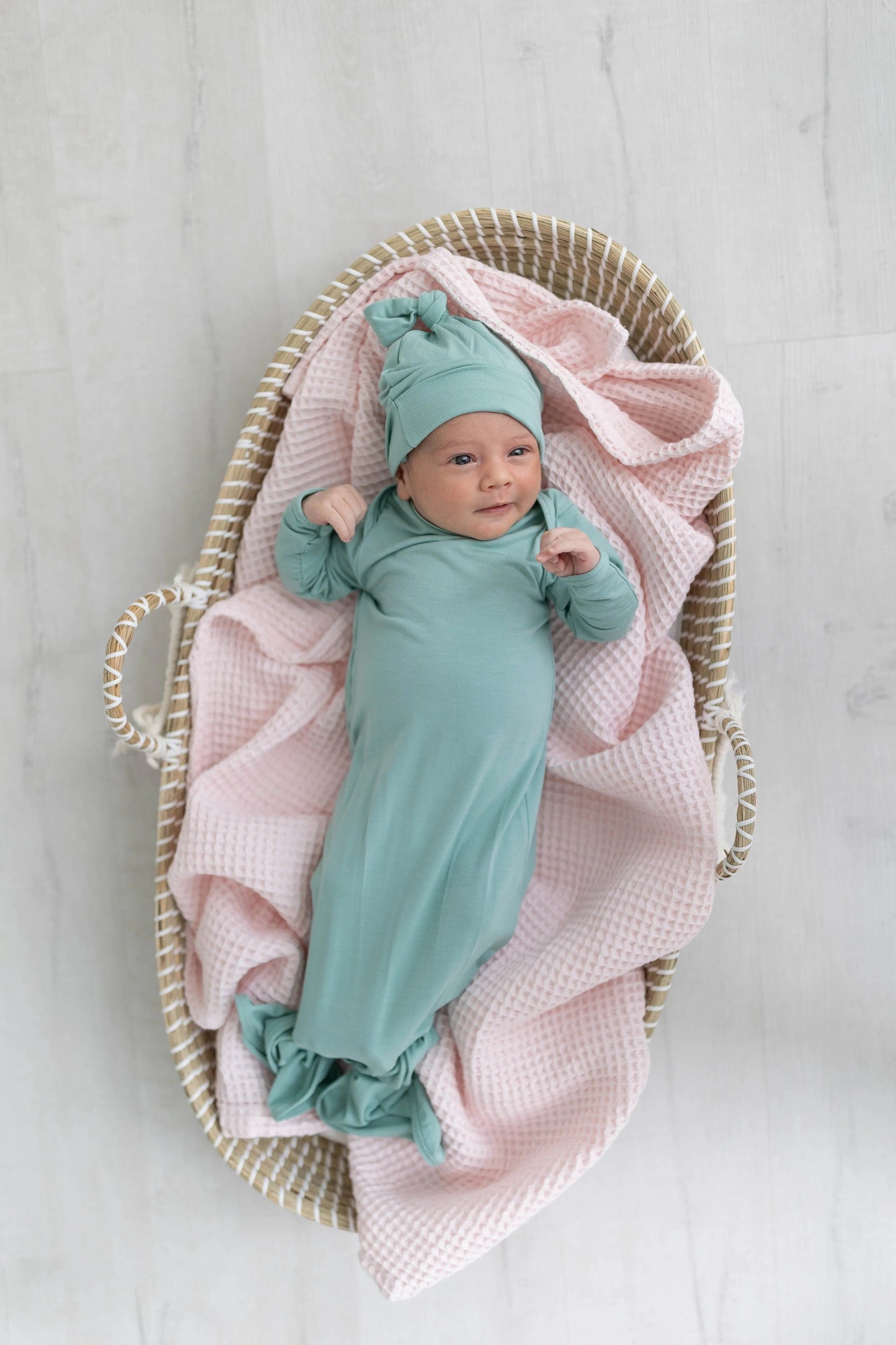 Newborn Knotted Baby Gown and Hat Set - Crew  - (Newborn-3 months) Mint, Navy Blue, Pink, Camel Brown