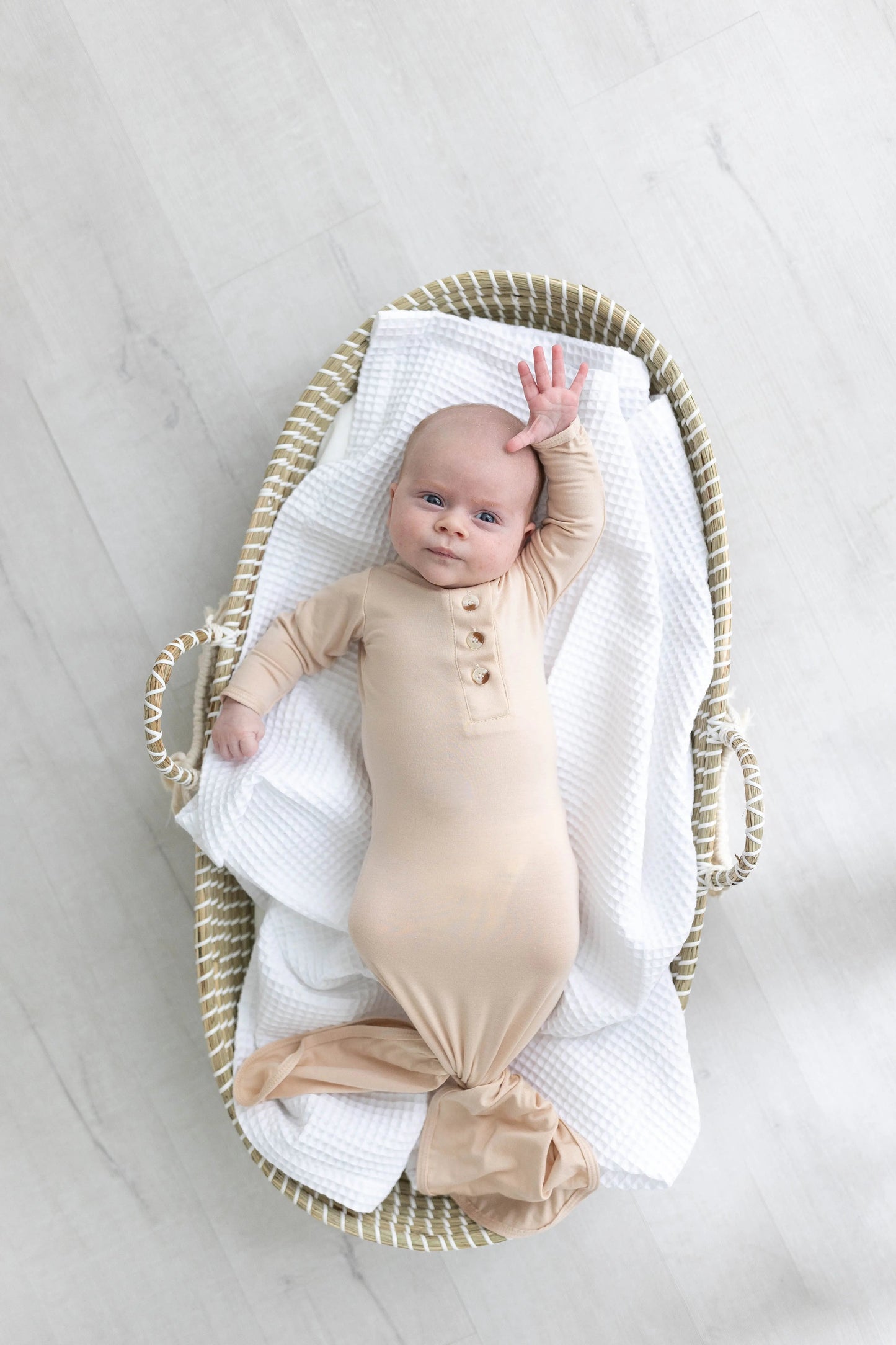 Knotted Baby Gown Set - Gender-Neutral Newborn Clothes - Sand