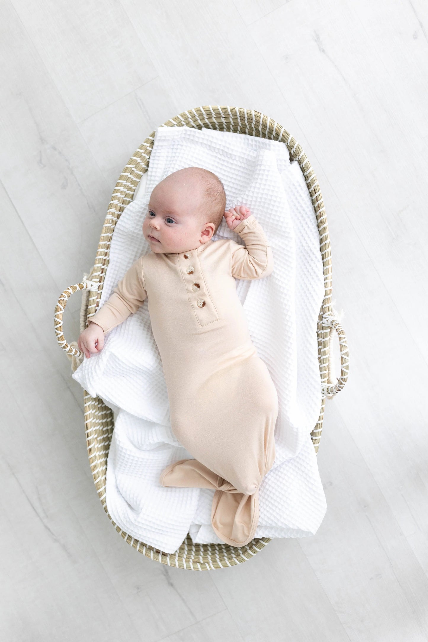 Knotted Baby Gown Set - Gender-Neutral Newborn Clothes - Sand