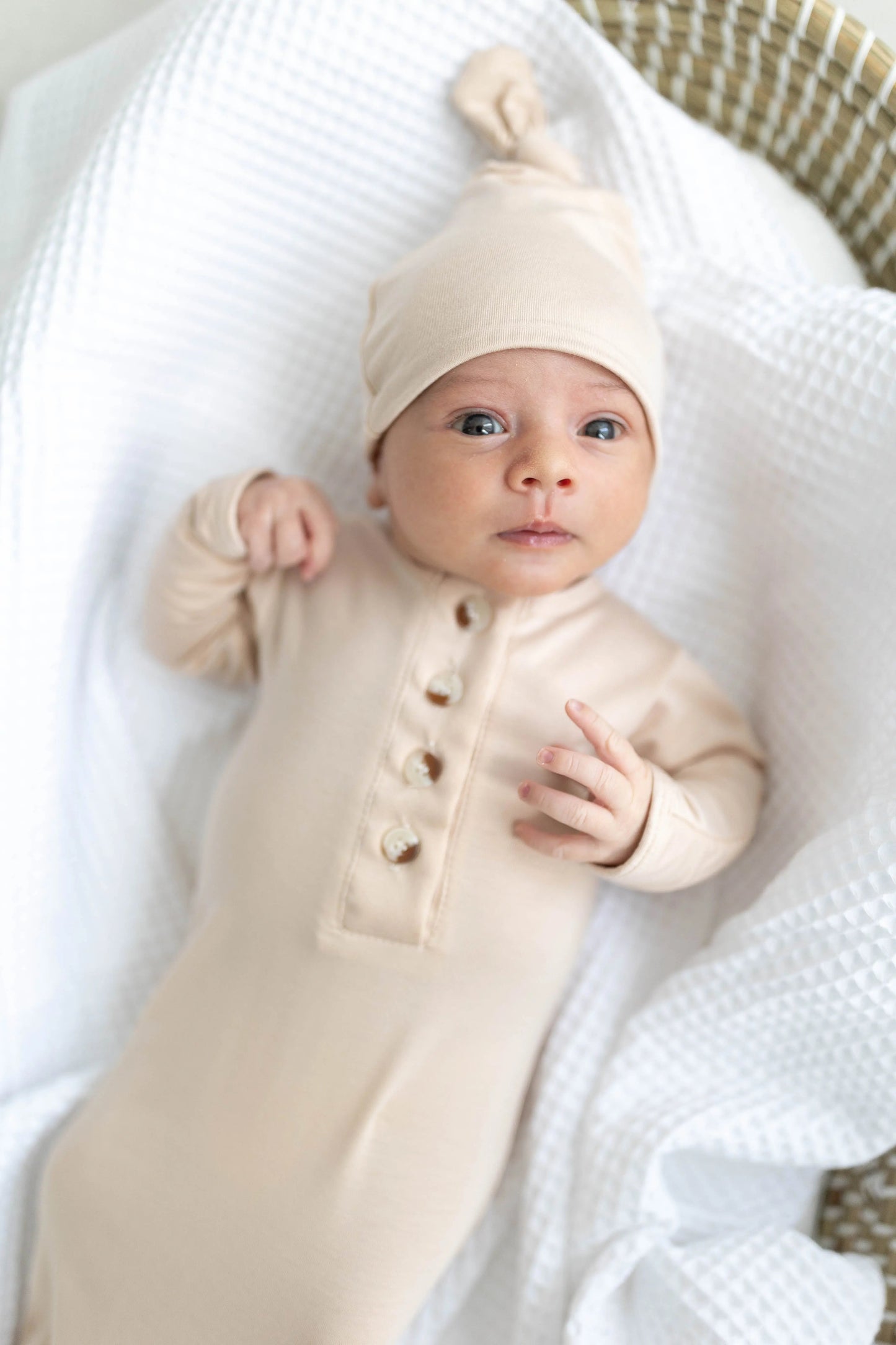 Knotted Baby Gown Set - Gender-Neutral Newborn Clothes - Sand