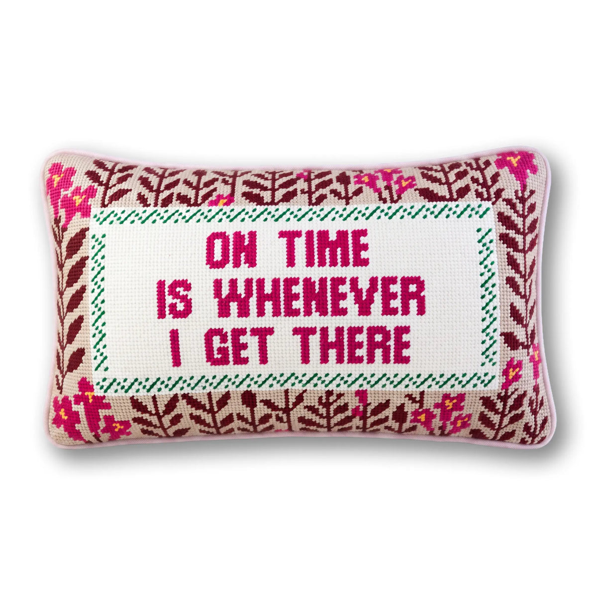 On Time Needlepoint Pillow