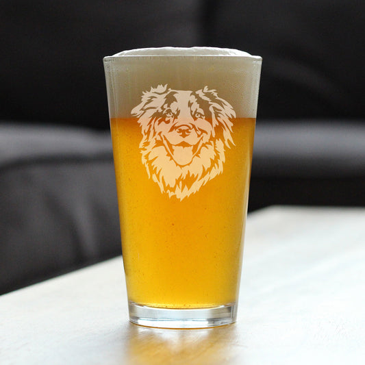 Australian Shepherd Face Pint Glass for Beer - Unique Dog Themed Decor and Gifts for Moms & Dads of Aussies - 16 Oz