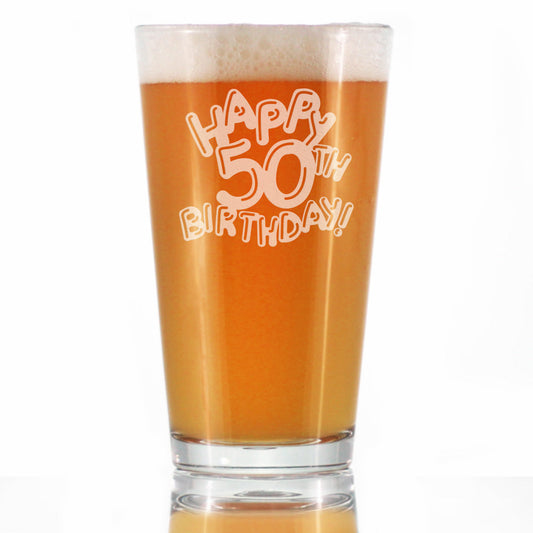 Happy 50th Birthday Balloons - Pint Glass for Beer - Gifts for Women & Men Turning 50 - Fun Bday Party Decor - 16 Oz