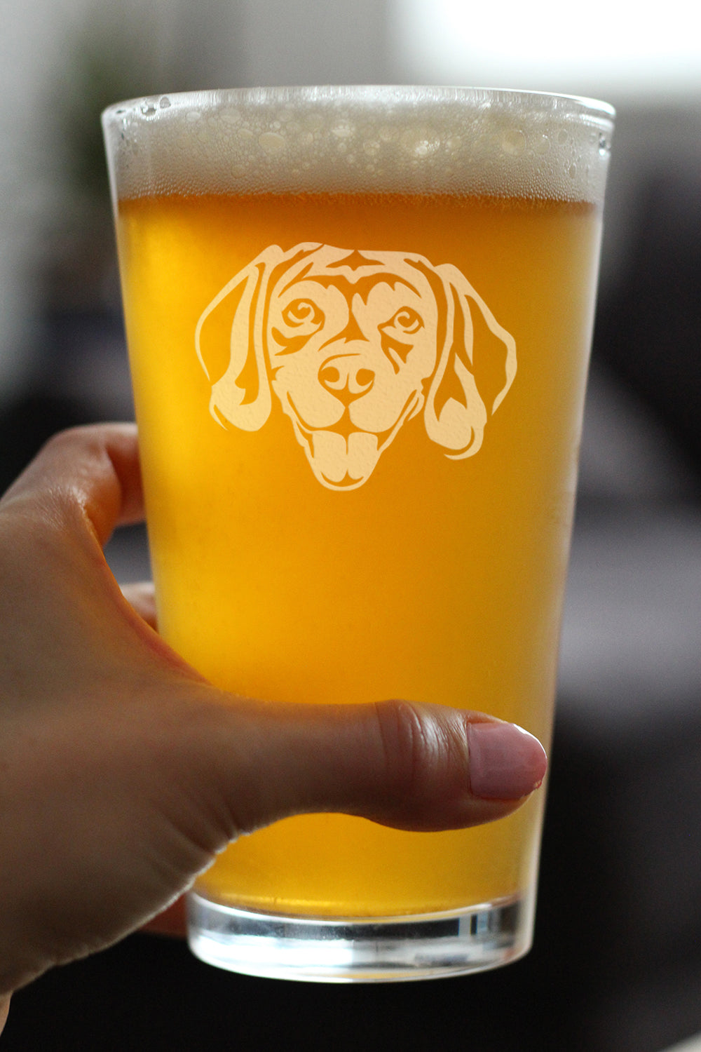 Happy Beagle Face Pint Glass for Beer - Fun Dog Themed Decor and Gifts for Moms & Dads of Beagles - 16 oz Glasses