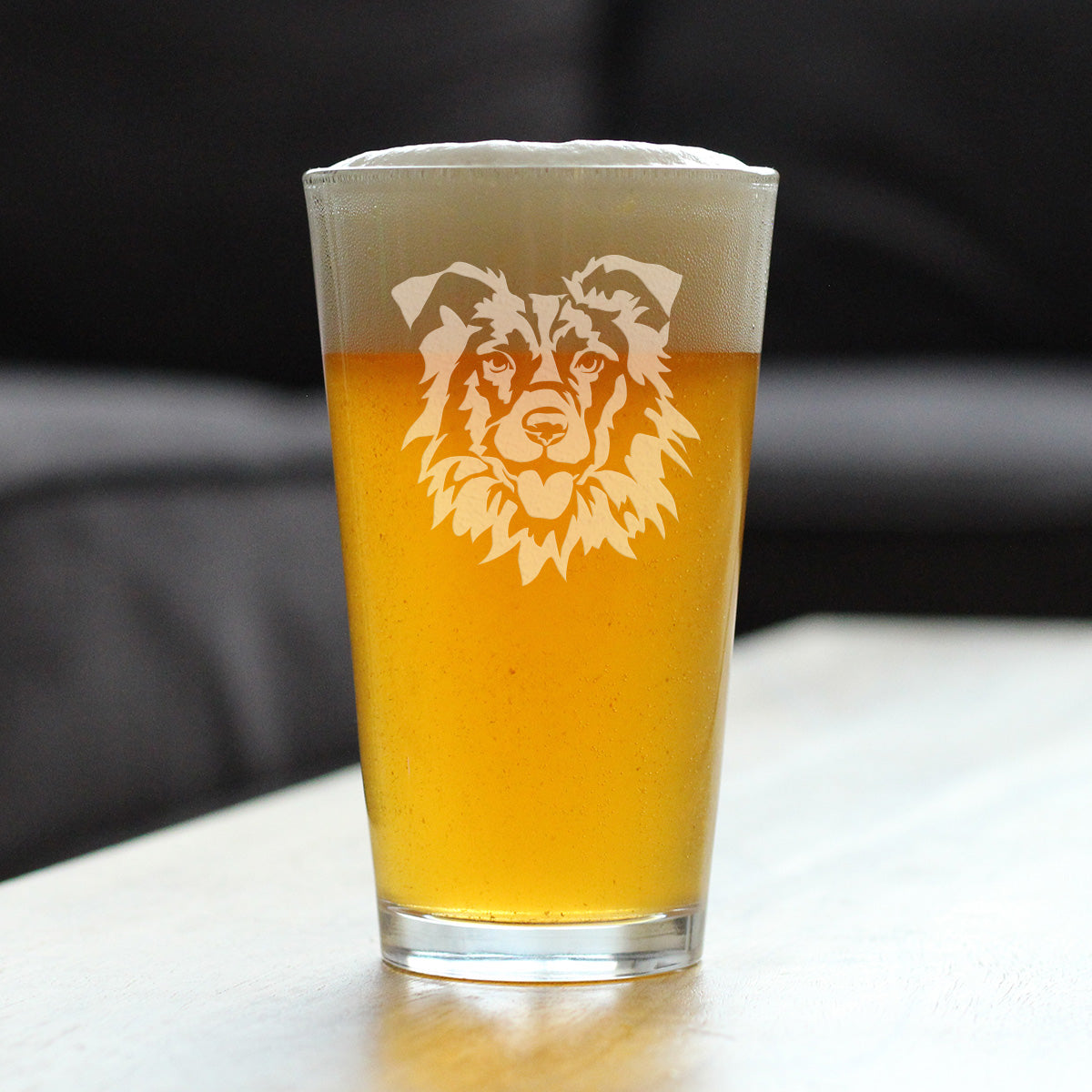 Border Collie Face Pint Glass for Beer - Unique Dog Themed Decor and Gifts for Moms & Dads of Border Collies - 16 Oz
