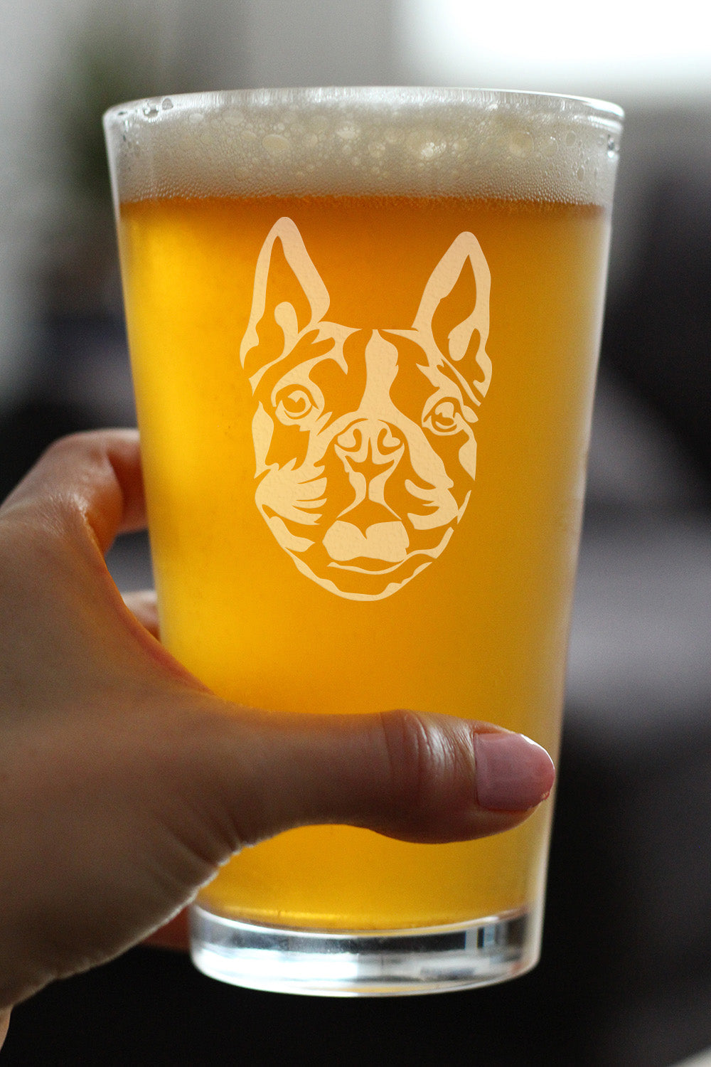 Boston Terrier Face Pint Glass for Beer - Unique Pet Themed Decor and Gifts for Moms & Dads of Boston Terriers - 16 Oz