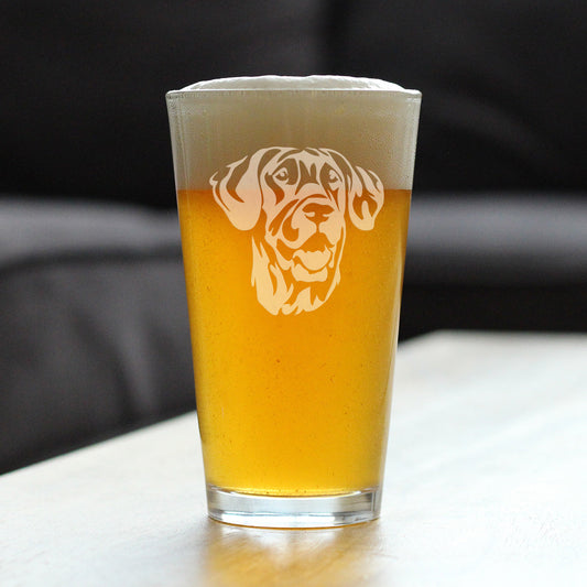 Great Dane Face Pint Glass for Beer - Unique Dog Themed Decor and Gifts for Moms & Dads of Great Danes - 16 Oz