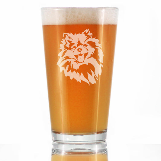 Pomeranian Face Pint Glass for Beer - Unique Dog Themed Decor and Gifts for Moms & Dads of Pomeranians - 16 Oz