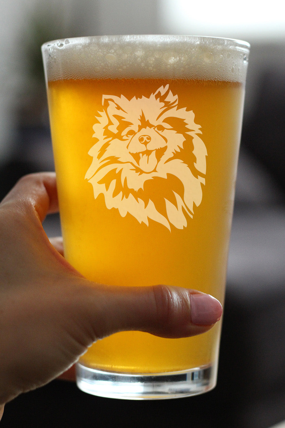 Pomeranian Face Pint Glass for Beer - Unique Dog Themed Decor and Gifts for Moms & Dads of Pomeranians - 16 Oz
